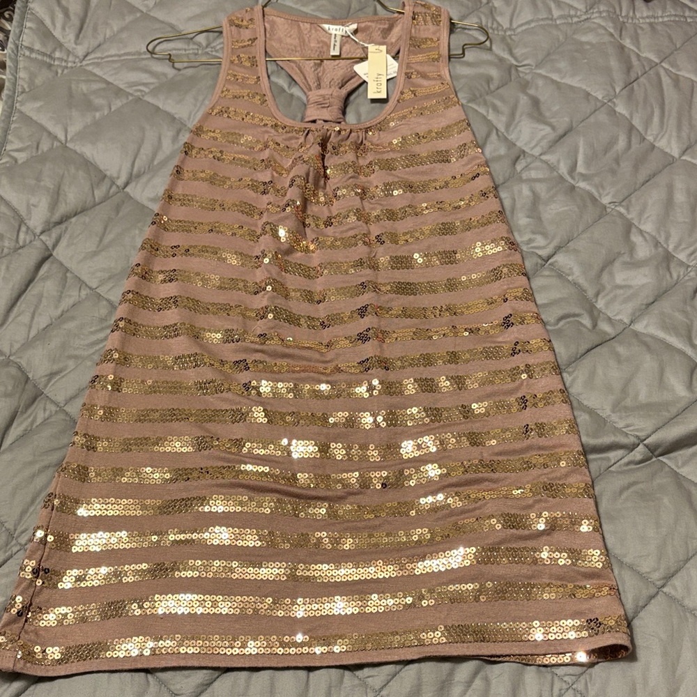 Sparkling Sequin Racerback Tank - Taupe and Gold